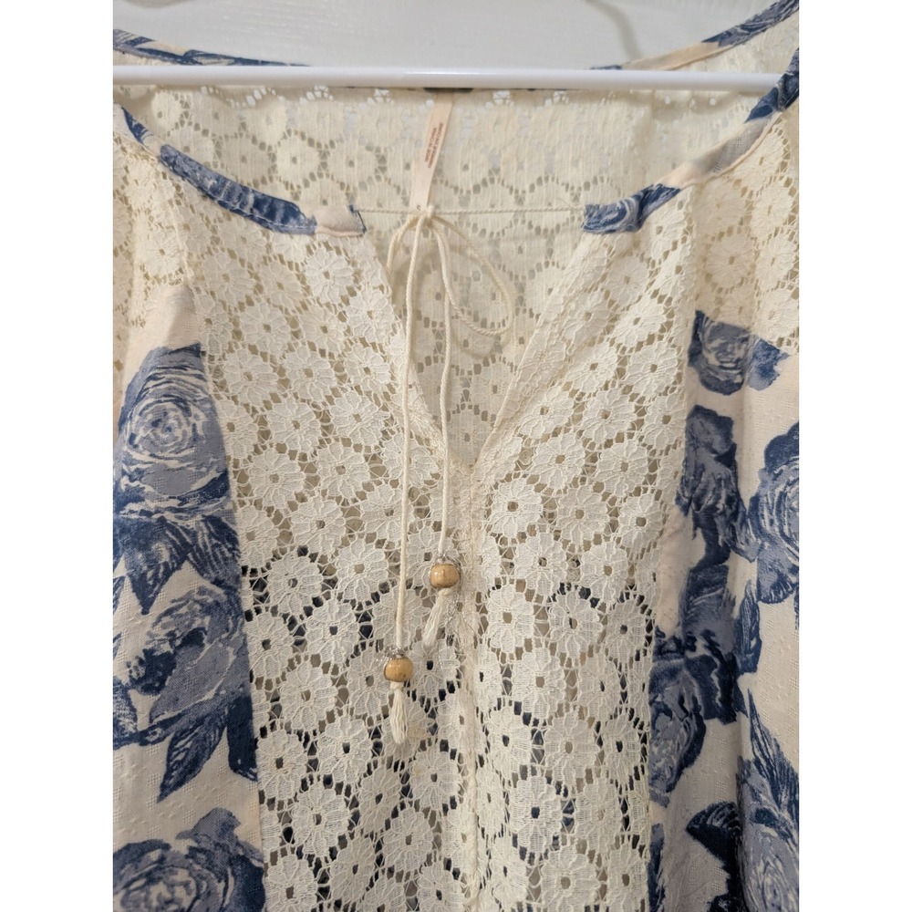 Free People, Small, Moon River Floral Lace Peasant Top, Ivory & Blue - Picture 3 of 7